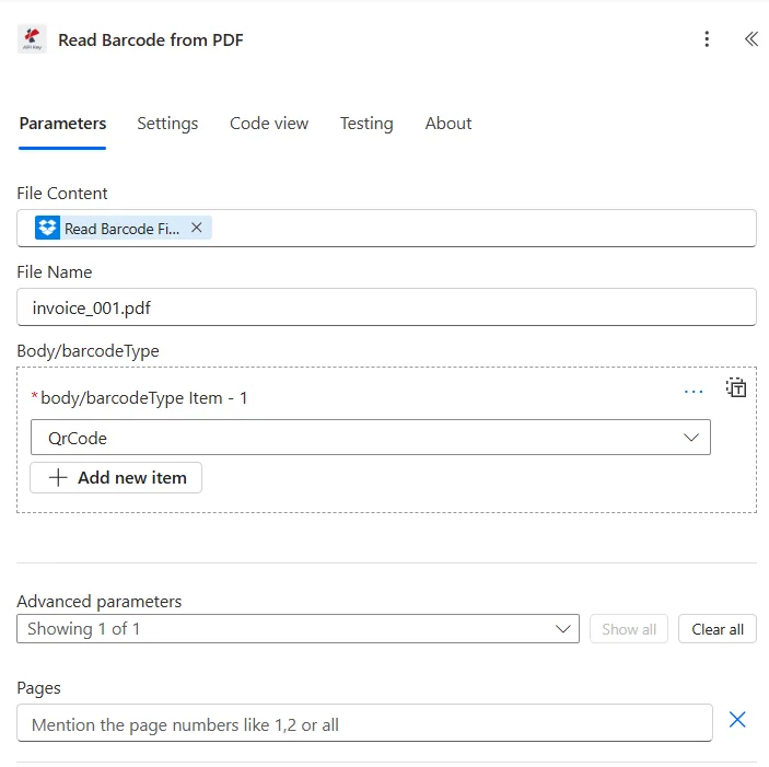 Clicca per ingrandire Leggere codici a barre da PDF con Power Automate